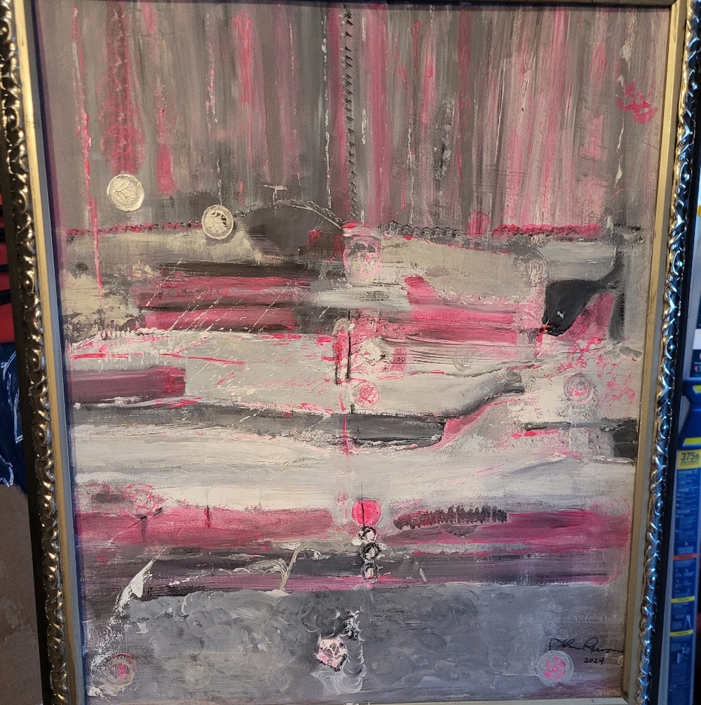 Original abstract painting framed 20"x24" pink Ice
